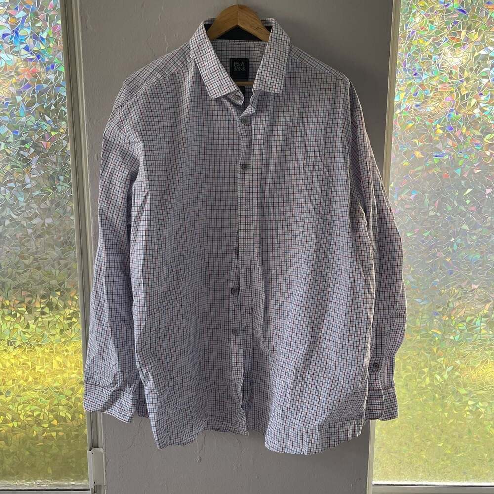 Jos. A. Bank Men's White Red Blue Plaid Long Sleeve Button-Up Shirt - Picture 1 of 5